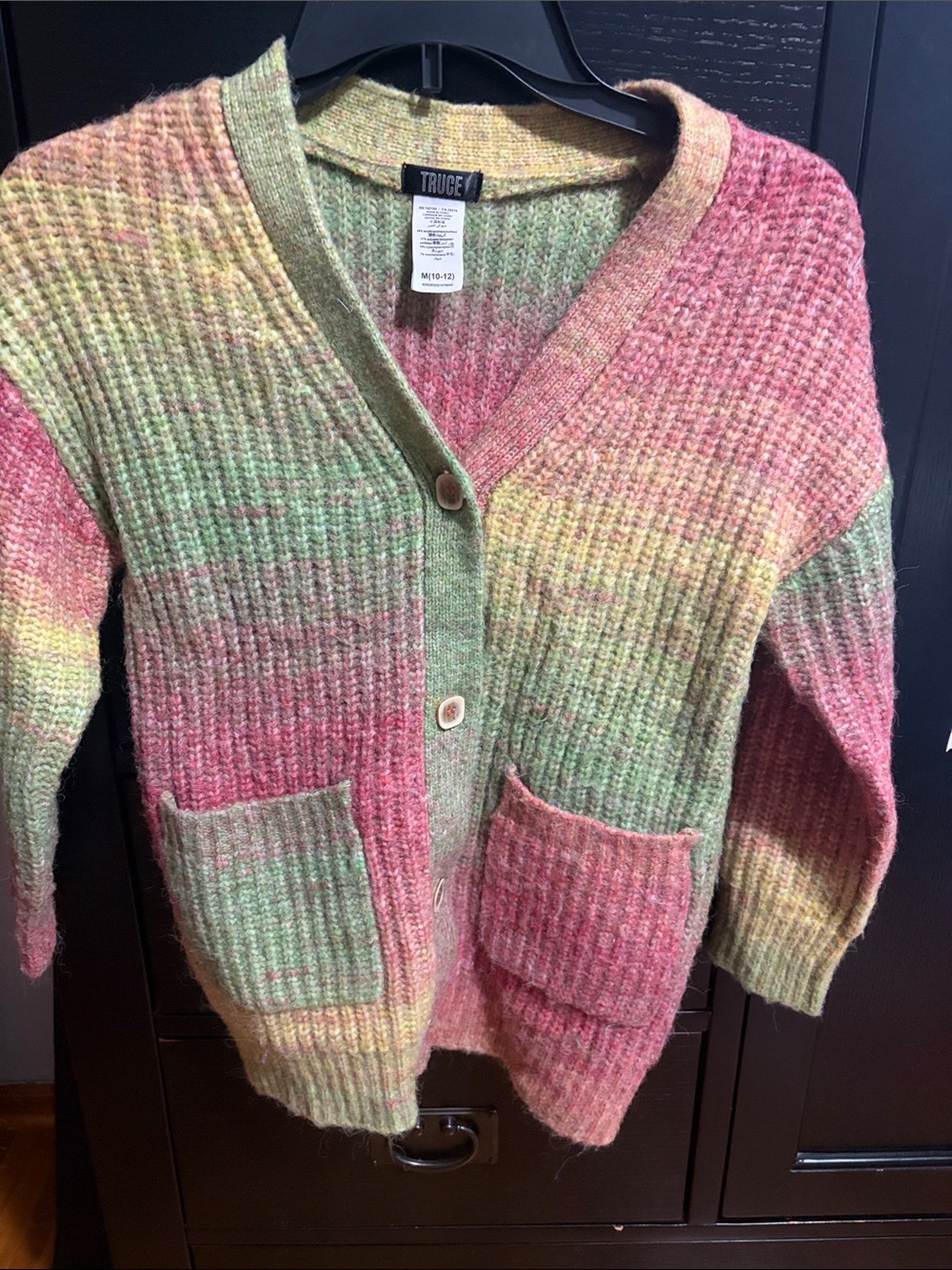Truce Kids Pastel Multicolor Knit Cardigan - Pink & Green